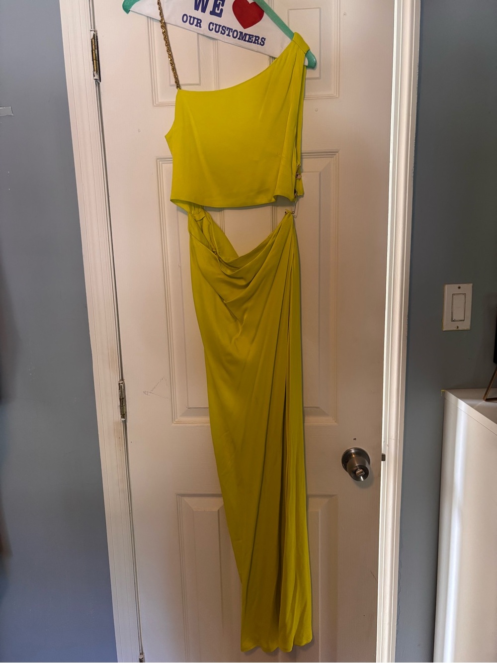 Meshki One-Shoulder Cutout Dress in Yellow-Green